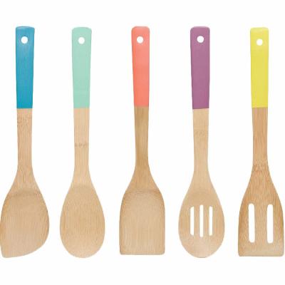 China Sustainable 5 Pieces Set Serving Kitchen Tools Bamboo Utensil Kitchen Accessories Cooking Slice And Pouch for sale