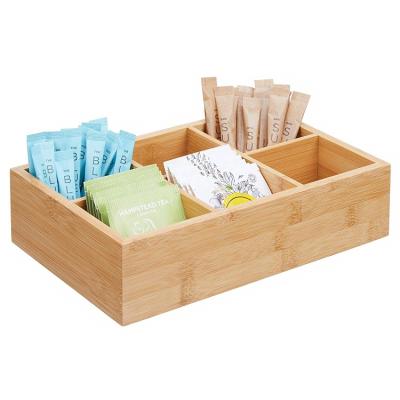 China Handmade High Quality Tea Bags Packed 6 Compartment Wood Tea Box Organizer Bamboo Tea Storage Food Box for sale