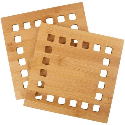 China 2pcs/set Coasters Kitchen Cup Mat Set Square Trivet Mat Hot Pad Viable Bamboo Pot Holders for sale