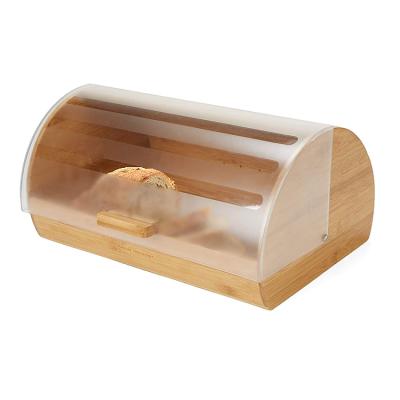 China Bamboo Folding Bread Box Bin Receptacle Bamboo Container With Front Rack Roll-top Desk And Bread And Bread Storage for sale