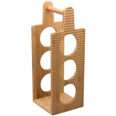 China Sustainable Bamboo Wine Shelves Storage Racks 3 Bottle Wine Rack With Handle Bottle Display Rack for sale