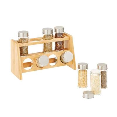 China Sustainable Custom Bamboo Rotating Spice Rack Set Of 6 Spice Jars Storage Rack Seasoning Organization for sale