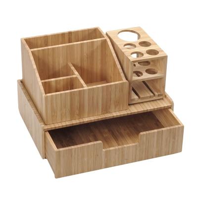 China Sustainable Bamboo Makeup Stand Brush Holder Trolley Storage Box Makeup Cosmetic Case for sale