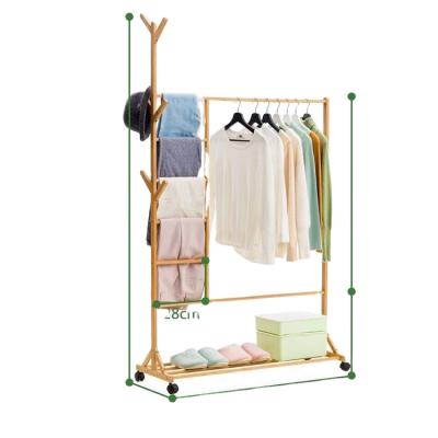 China Healthy Hot Selling Multifunctional Natural Bamboo Coat Hook Rack Garment Shelves Sweater Storage Rack for sale