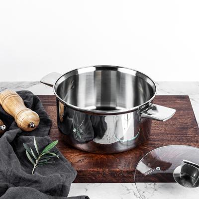 China Sustainable hot sale cookware 3 PLY stainless steel 20 cm cooking pot with glass cover casserole hotpot for sale