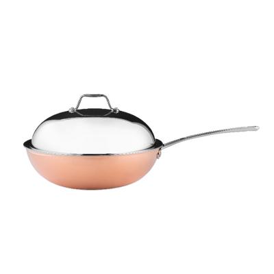 China Viable most popular 28cm triple copper wok nonstick copper cookware with casted handle for sale