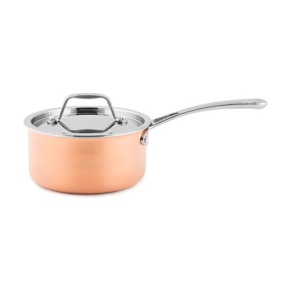 China Sustainable Food Grade 16cm Casserole Stainless Steel-Copper 3-Layer Casserole With Stainless Steel Lid Copper Saucepan Sets for sale