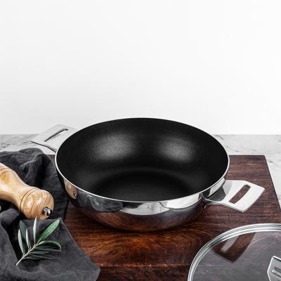 China Non-stick Ware Stambe Triple 304 Stainless Steel Wok Pan Life Span With Induction Bottom Chinese Wok for sale