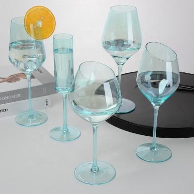 China Contemporary Hot Selling Clear Blue Crystal Party Restaurant Long Stem Red Wine Champagne Goblet Goblet Glasses for sale