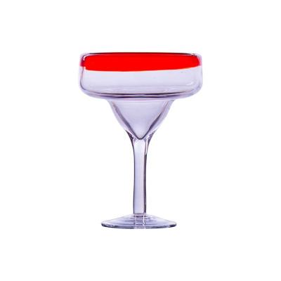 China Contemporary Customized Hand Margarita Glass Cocktail Cups Decorative Lead Free Blown With Red Rim for sale