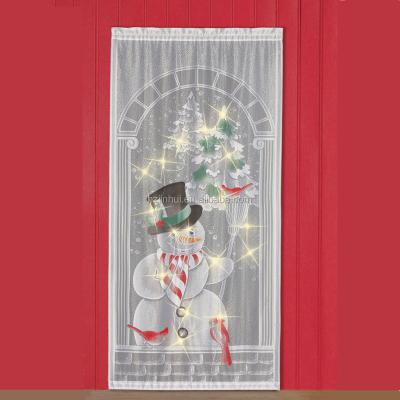 China Decorative LED Lit Sheer Panel Holiday Christmas Snowman Lace Window Curtain Accent Home Decor 40X84INCH WITH 17 LIGHTS 40