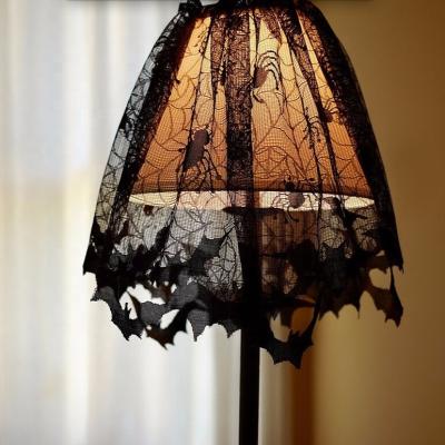 China Blackout Halloween Lampshade Cover Decoration, Black Lace Ribbon Spiderweb Lampshades Cover Topper Scarf for Party Festive Indoor Decor for sale