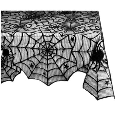 China Jacquard Spider Web Lace Table Cloth Gothic Spooky Black Tablecloths for sale