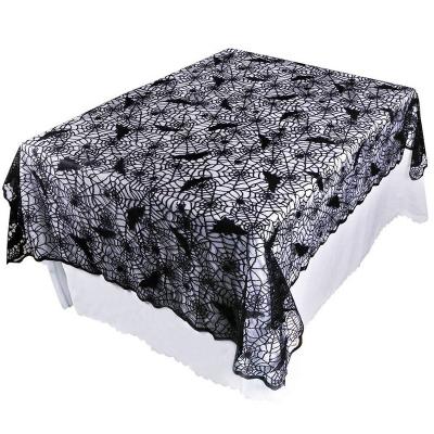 China Round Jacquard Halloween Decoration Black Spiderweb Lace Bat Tablecloths Table Covers 70Inch Party Tablecloths for sale