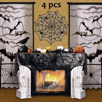 China Scarf Topper Decorations Festive Party Supplies Halloween Spider Web Table Cloth Polyester Lace Table Runner Cloak for sale