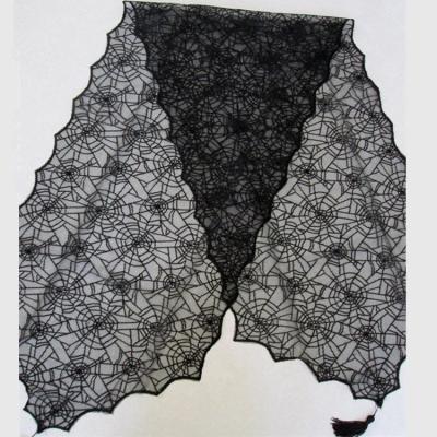 China Black Jacquard Polyester Spiderweb Lace Table Runner Halloween Creapy Cob Web Table Runner 18inch by 72inch for sale