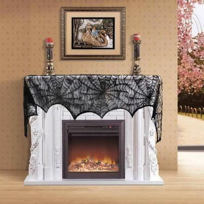 China Halloween Black Lace Cobweb Lace Mantel Sashes with Lit for Fireplace 18 by 96 inch 18