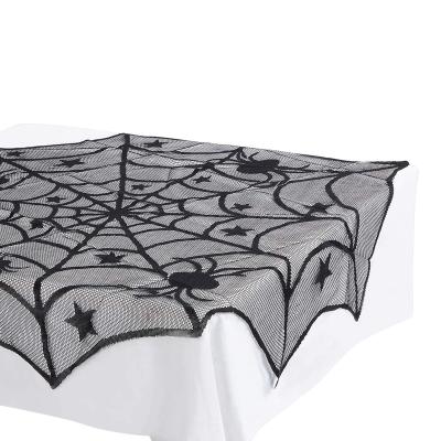 China Halloween Supplier Party Decoration Black Lace Round Table Cover Spider Web Jacquard Tablecloths 40inch 102cm for sale