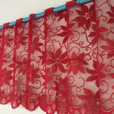 China Insulated Red Christmas Lace Poinsettia Coffee Curtains Poinsettia Kitchen Curtains 50x200cm for sale