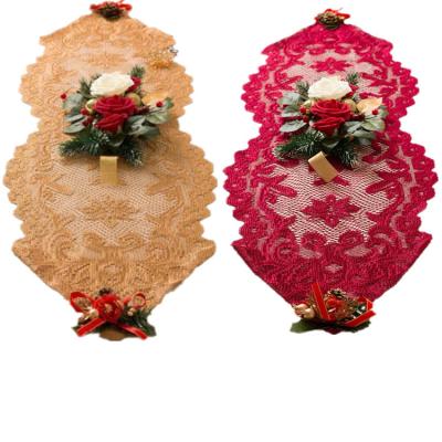 China Christmas Decoration Chrismas Decoration Table Runner With Fancy Ornaments Popular Thanksgiving Knitted Red Gold 13x45