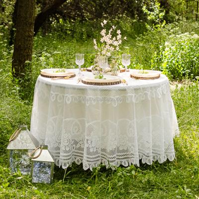 China 82 Inch Polyester Round Decoration Rose Lace Tablecloths Topper Lace Table Cloth Rectangular White for sale