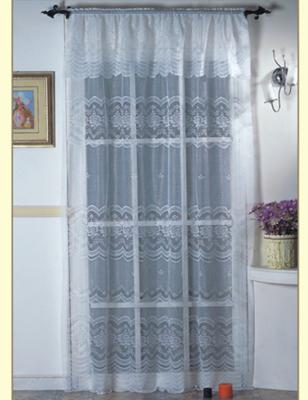 China Flame Retardant Polyester Knitted White Floral Lace Sheer Curtain Elegant Living Room Curtain With Attached Valance for sale