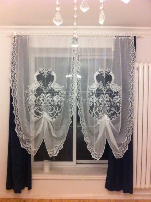 China Pretty Swan Fire Retardant White Kitchen Door Curtain With Satin Bow for sale