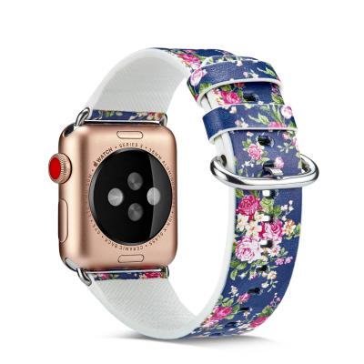 China Eco-Friendly Genuine Leather Watch Bands Flower Leather Straps For Apple iWatch For 38/40/42/44 Mm Quick Watch Band Realease Replcement for sale