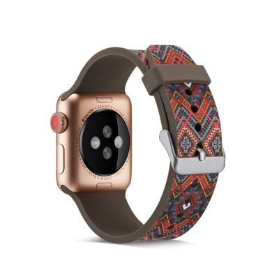 China Retro Classic IMD Printing Silicone Watch Band For Apple Watch 38/40/42/44 mm Customized Colorful Printed Smart Rubber Strap for sale