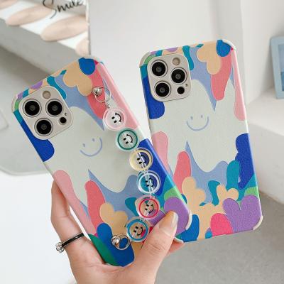 China Anti-fall Fashion Smiley Phone Case Leather Shockproof Phone Bag For iPhone/Xiaomi/Huawei/OPPO/VIVO Wristband Mobile Case for sale