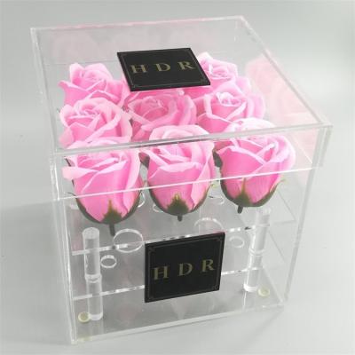 China High Quality Square Acrylic Gift Boxes Packing Fresh Flower Custom Logo Acrylic Display Box for sale