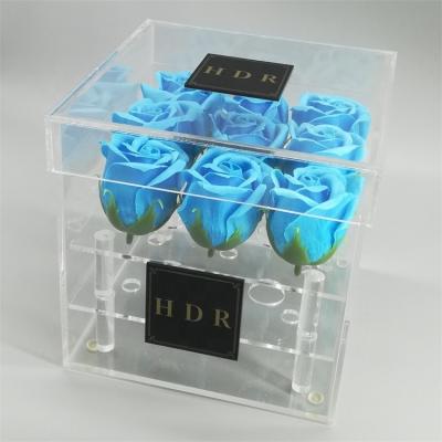 China Pretty Custom Acrylic Gift Box For Flower Packing Square Clearly Rose Waterproof Box for sale