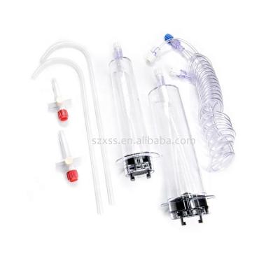 China Medical Disposable PC 60Ml 100-200Mls Ct Scan Luer Lock Sterile Syringes With Y Tube And 2 Connectors for sale