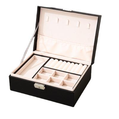 China Handmade luxury 2 layers leather interesting jewelry box gift boxes for ladies large storage box for jewelry for sale