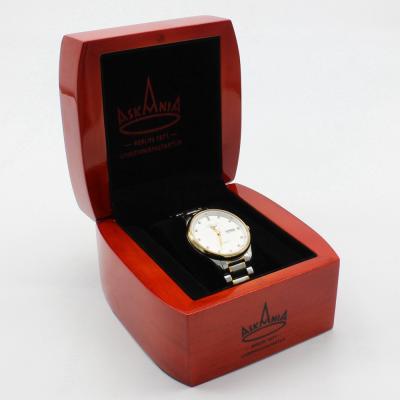 China Handmade Solid Wood Watch Box With Custom Logo Rubber Wood Watch Packaging Glossy Finish for sale