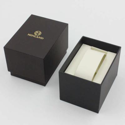 China Custom Handmade Logo Paper Luxury Wrist Black Watch Gift Box Packaging Boxes Watch Box For Watches Case Men for sale