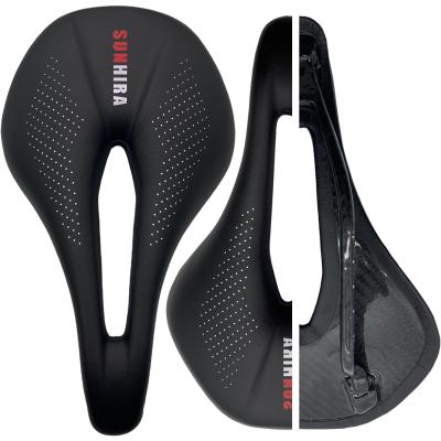 China dDirect Light Sale Factory High Quality Bicycle Saddle SUNHIRA@ Boarding And Handling - Carbon Microfiber Seat Saddle Leather Hollow Cushion SZ003 for sale