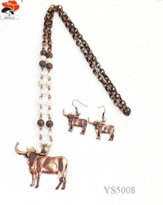 China Neo-Gothic Hand Painted Cow Wearing A Crown With Beads Necklace+EARRING Long Necklace for sale