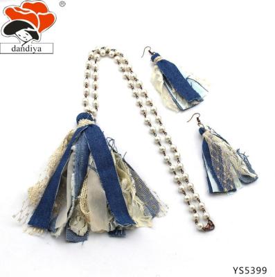 China New Design Neo-Gothic Blue Jeans With Lace Earring Denim Necklace And Earring Sets Jewelry Set for sale