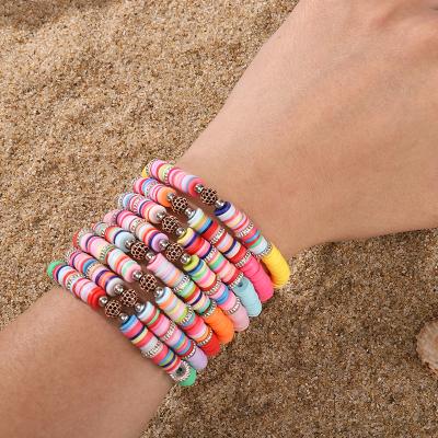 China Bohemian Bohemian Polymer Clay Disc Beads Stretch Heishi Bracelets Charm Crystal CZ Beads Handmade Mixed Surf Bracelet Jewelry Gift for sale