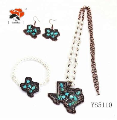 China ALLOY Turquoise Stone Texas Necklace Earring and Bracelet with Beads for sale