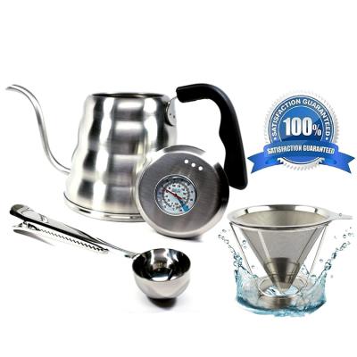 China Viable Pour Over Coffee Maker Kit Set Coffee Kettle 1.2L Gooseneck Hand Grip and Coffee Scoop for sale