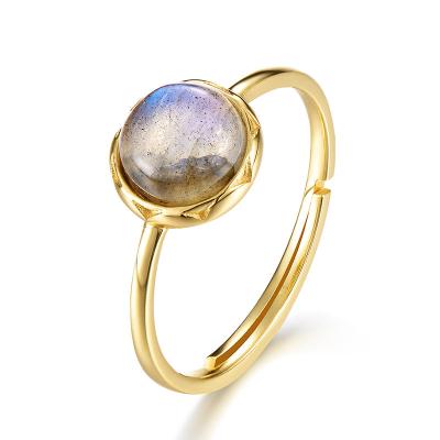 China Xinfly Labradrite Ring CLASSIC Natural African Round S925 Sterling Silver Ring 9K Light Blue Yellow Gold Plated Fashion Jewelry Set for sale