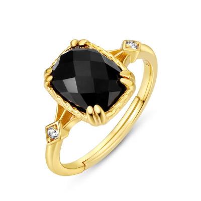 China Xinfly S925 Sterling Silver Ring Black Agate Ring 9K Yellow Gold Plated Jewelry Set CLASSIC for sale