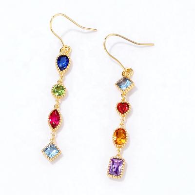 China Xinfly S925 Sterling Silver Earrings CLASSIC Long Pendant Earrings 9K Yellow Gold Colorful Zircon Plated Fashion Jewelry Set for sale