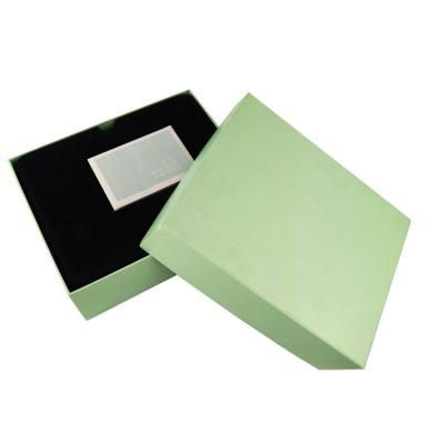 China Ornaments Customizing Lid And Base Logo Dark Light Green Gold Cardboard Box Stamping Gift Box for sale