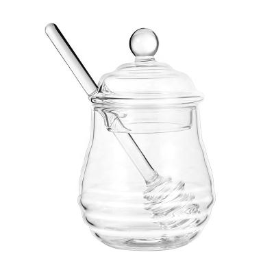 China Freshness Preservation Clear Borosilicate Glass Honey Jar Jar With Plunger And Dustproof Lid 245ML for sale