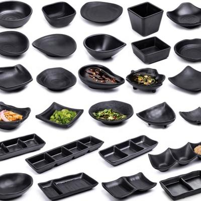 China Melamine Tableware Dip Dish Japanese Style Sustainable Black Black Tableware Frosted Thickened Plastic Dish for sale