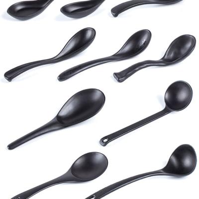 China Viable Black Frosted Melamine Porcelain Spoon Commercial Restaurant Supplying Spoon for sale