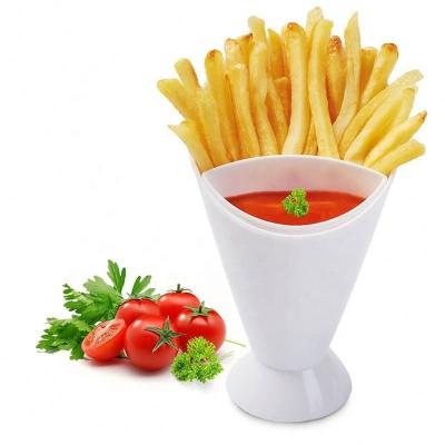 China Food Grade Sustainable Creative Plastic Tableware 2 Bowl French Fries Cup Sauce Storage Dish In 1 Cone French Fries Salad Vegetable Cup for sale